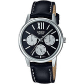 Casio, Women’s Watch Analog, Black Dial Black Leather Band, LTP-E312L-1BVDF